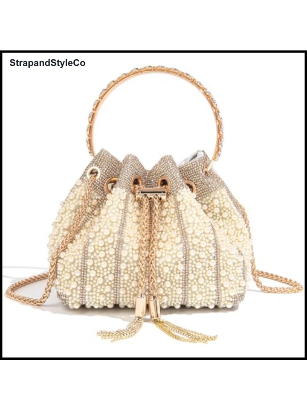 Pearl Rhinestone Bucket Clutch Evening Crossbody Chain Handbag Wedding